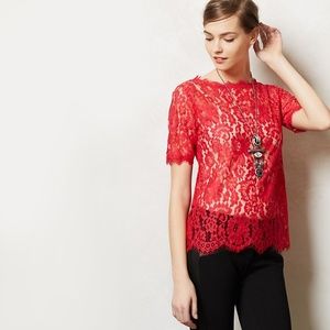 ANTHROPOLOGIE Elysian Lace Top pink red large